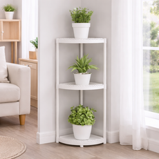 모스터 베란다 거실 화분 선반대 정리대, 3단, 화이트 라운드