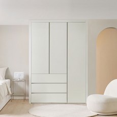 보루네오 E0 네오3단서랍 여닫이 작은방 붙박이장 10cm 매립형 손잡이, 크림화이트