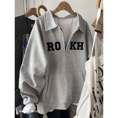 가을겨울 아메리칸 자수 레터링 하프 지퍼 폴로 칼라 여성 후드티셔츠