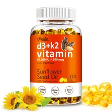 비타민 D3 + K2 10000IU - 2-in-1 포뮬러 해바라기씨 오일 함유 뼈 건강, 1개, 60정