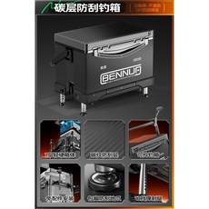 BENNUO 碳纖維紋路多功能釣箱, 1個, 平蓋款【大容量輕量釣箱】極夜黑