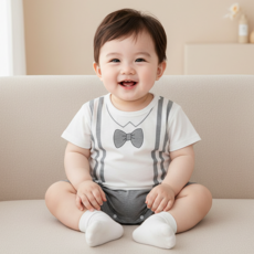 몽실이 보타이 멜빵 우주복 귀여운 아기 여름 외출복 반팔 바디슈트 나들이룩 추천