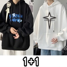남성 빅사이즈 1+1 후드티 트랜디 오버핏 프린트 후드티 봄가을 데일리 기본 T121841