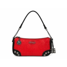 ED HARDY Skull Embossed Shoulder Bag Leather-Look Mini Handbag with Chain Strap and Charm Compac