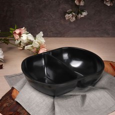 [짬짜면 그릇] 짜장면 짬뽕 탕짜면 자장면 중국집 반반 멜라민 짬짜 면기, 1개, 블랙