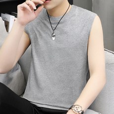 【khs_lin】夏季運動坎肩寬肩無袖T恤：籃球健身跨欄背心，純色百搭圓領設計，男潮必備