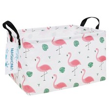 LANGYASHAN 직사각형 보관 상자 접이식 캔버스 원단 만화 바구니 손잡이 포함 가정 모던 키친 주방 남아 및 여아용 장난감 사무실 옷장 선반 바구니 레크, Rec Leaf Flamingo