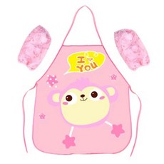 부케집언니 아동용 어린이집 유치원 앞치마 + 토시 + 곰돌이 세트, 연핑크