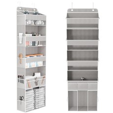 DCCDU 오버 더 도어 오거나이저 움직일 수 있는 선반이 있는 5단 걸이식 아기방 보관 옷장 정리함 대용량 캐디 10개의 사이드 포켓 침실 욕실 기숙사 장식용 문 뒷면, DCCDU 오버 더 도어 오거나이저, 움직일 수 있는