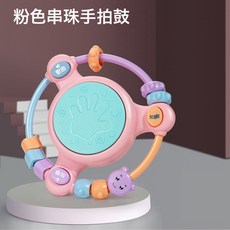 DIU 寶寶音樂手拍鼓玩具嬰兒早教益智搖鈴3-6-12個月兒童拍拍鼓0-1歲, 1個, 粉色—串珠手拍鼓【自備電池螺絲刀】:如圖
