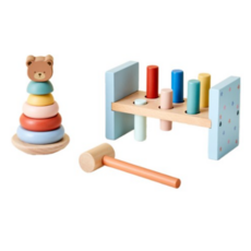 모던하우스 우드토이 꼬곰이 링쌓기 + 망치놀이 세트, 혼합색, 3세트