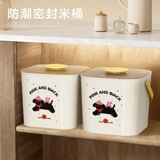 卡通米桶面桶家用密封防蟲防塵防潮食品級儲米箱大米谷物收納箱子置物架收納架居家收納桌面收納陳列架儲物架居家生活好物, 黑汪紅果果米桶-云白色, 1個