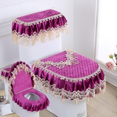 [다있지롱] 이태리 벨벳 레이스 지퍼 변기 매트 세트, 로즈 리야 3개 세트, 1세트