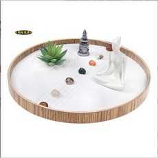 隨草憶境 迷你日式圓形沙盤套裝，禪風枯山水，禪意靜坐冥想，佛系園林景觀，風水微景觀模型, 1個, 全套組（如圖）