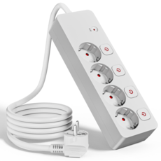 sinwark 멀티탭 콘센트 고용량 4구 개별스위치 과부하 차단 누전차단 16A 250V 4000W, 1개, 흰색, 1.5m