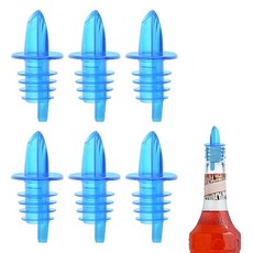 6피스 플라스틱 주류 병 푸어러 블랙 - 알코올용 클래식 병 푸어러 누출 방지 식기 세척기 사용 가능 주류 병용 푸어러 6팩 (블루), 블루