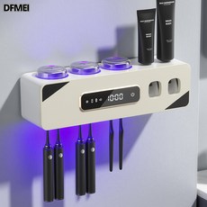 DFMEI 智能觸控式殺菌消毒烘乾牙刷架免打孔壁掛式牙刷消毒器, 1個, 米白色
