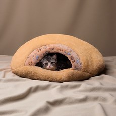 밀폐형 방한 보온 고양이 침낭 숨숨집 애견 이불 겨울집, 1개, 베이지