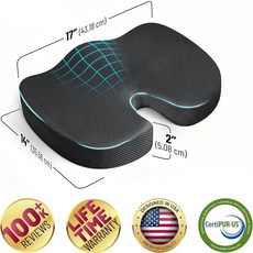 Hacony 메모리 폼 시트 쿠션 - 추천 사무실 및 자동차 골반 통증 완화를 위한 U자형 디자인 45 x 33 4.8cm(17.7 13 1.9인치) (블랙)