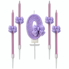 퍼플 글리터 리본 숫자초 세트 + 막대초 세트 장식용 생일초 파티, 60g, 1개, 숫자0(1개)/막대초(4개)