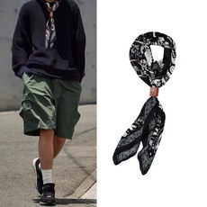 울실크 스카프 페이즐리 가을 머플러 클래식블랙 반다나 여성, 1개, J. 블랙 토템 실크