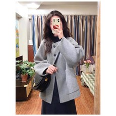 ANYOU 여성 햅번 그레이 모직 코트 작은 키에 날씬해 보이는 도톰한 모직 코트