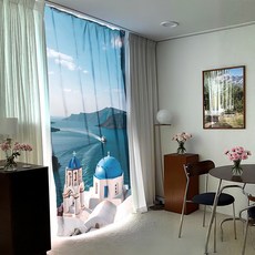 wonderful live 비침없는 쉬폰커튼 창문 쉬폰 패브릭 포스터 가로 대형 모던하우스커튼 안방 거실 암막커튼 가리개커튼, 13-Greece Santorini