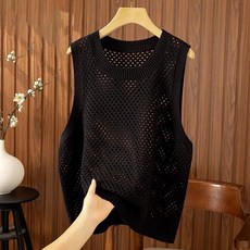 VVRR 여성 라운드넥 니트 펀칭 베스트 면소재 세련된 디자인 A0040904