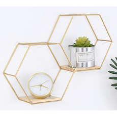 쏘리브 육각형 철제 벽걸이 선반 인테리어, 2단, 골드