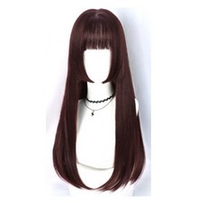 幸運星 台灣發貨 水母姬假髮 修臉 假髮 Cosplay 道具 角色扮演 氣質長髮 網紅同款 三刀瀏海 仿真 派對道具, 1個, 深棕假髮一頂附髮網, 整頂假髮