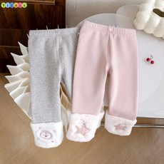 Yicoco童裝館 兒童加絨打底褲 女寶寶秋冬保暖長褲 韓版女童卡通加厚休閑褲