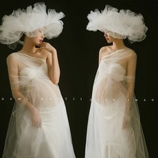 블랙 만삭 촬영 베이지 반목 화보 셀프 사진 임부복, 54번 랩드레스 3m 베일 포함