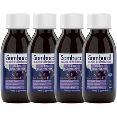 삼부콜 블랙 엘더베리 시럽 성인용 삼부커스 엘더베리 시럽 엘더베리 리퀴드 엘더베리 추출물 글루텐 프리 7.8 Fl Oz, 4개, 120ml