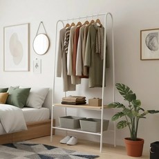 아르디스 철제 A형 틈새 행거, 화이트 +내츄럴 우드