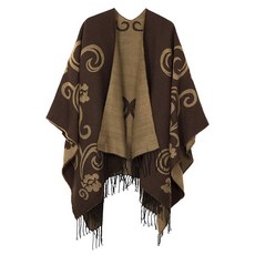 Urban CoCo 여성용 프린트 태슬 오픈 프런트 판초 케이프 랩 숄 시리즈 12-블랙 One Size 142283, 시리즈 10 커피