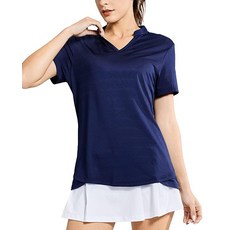 MIER 여성용 골프 폴로 셔츠 칼라 없는 UPF 50+ 반소매 테니스 러닝 티셔츠 브이넥