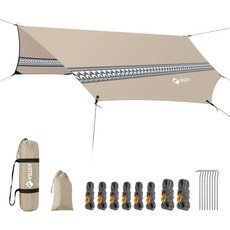 빌리 해먹 텐트 레인 플라이 팔각형 방수 캠핑 타프 배낭여행 하이킹을 위한 선 쉘터 액세서리에는 스테이크 로프 캐리백카키이 포함되어 있습니다, 10 x11.5FT, Khaki, 1개