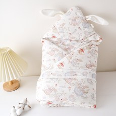 新生兒包被純棉a類初生產房抱被春秋冬季襁褓抱被寶寶抱毯小被子, 茶杯兔【四季款約450克】