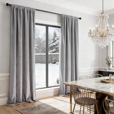 SMILETIME Grey Velvet Curtains with Dual Rod Pockets 52x84 Inches Light-Filtering Thermal Insulate