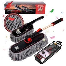 자동차 외부용 2In1 브러시 및 먼지떨이 셔닐 세차 브러시 대걸레 1개 왁스 면 자동차 먼지떨이 대걸레 1개 먼지 제거 접이식 블랙 스틸 폴 자유롭게 전환 트럭 RV, Greyduster
