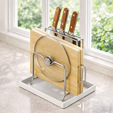 젠토 공간정리 칼 도마 거치대 물받이 냄비뚜껑 받침대, 1개, 실버