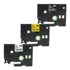 우리네라벨 브라더 라벨테이프 12mm 3개 세트 호환 PT-P300BT PT-P710BT, 흰색바탕검정글씨+노랑바탕검정글씨+검정바탕흰색글씨