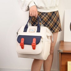 多功能大容量雙肩媽媽包 - 輕便母嬰包, 白配粉