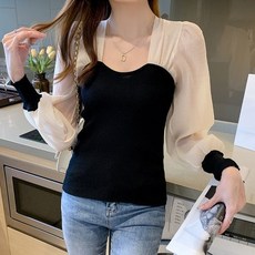 초 계절 스퀘어넥 쉬폰 셔츠 여성의류 가을옷 트렌드 니트 긴소매 상의 유니폼 9월2일 발 다함