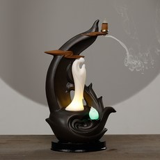德化陶瓷倒流香薰爐 LED燈蓮花觀賞迴流香爐工藝品擺件, 扶搖直上