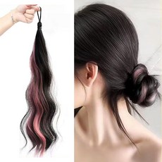 MIZUCOS 컬러 헤어 웨이브 긴머리 브릿지 포니테일 부분 가발 머리끈, 핑크, 1개