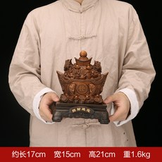 聚寶盆金元寶錢袋存錢罐擺件絨沙金, 1件, 9寸招財進寶元寶木紋色:如圖所示