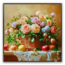 심스타 실십자수 플라워 화분 꽃 튤립 장미 도안 프린트 패키지 diy, 40x40cm 면사3가닥자수, 1개