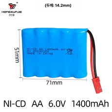 충전배터리 건전지팩 NI-CD AA 6V 1400mAh 충전건전지 RC 배터리팩, JST 빨간 일자, 1개, 1개입