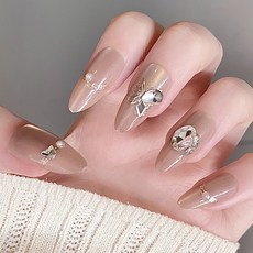 穿戴甲高級感豹紋閃鑽法式美甲甲片貓眼辣妹穿戴式指甲片, 1個, BY1800珠光寶氣:預製甲條#30片/板